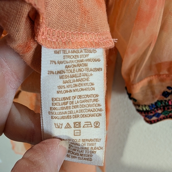 Free People Market Place Beaded Orange Sorbet Waist Tie Maxi Top XS Coral - Picture 14 of 16